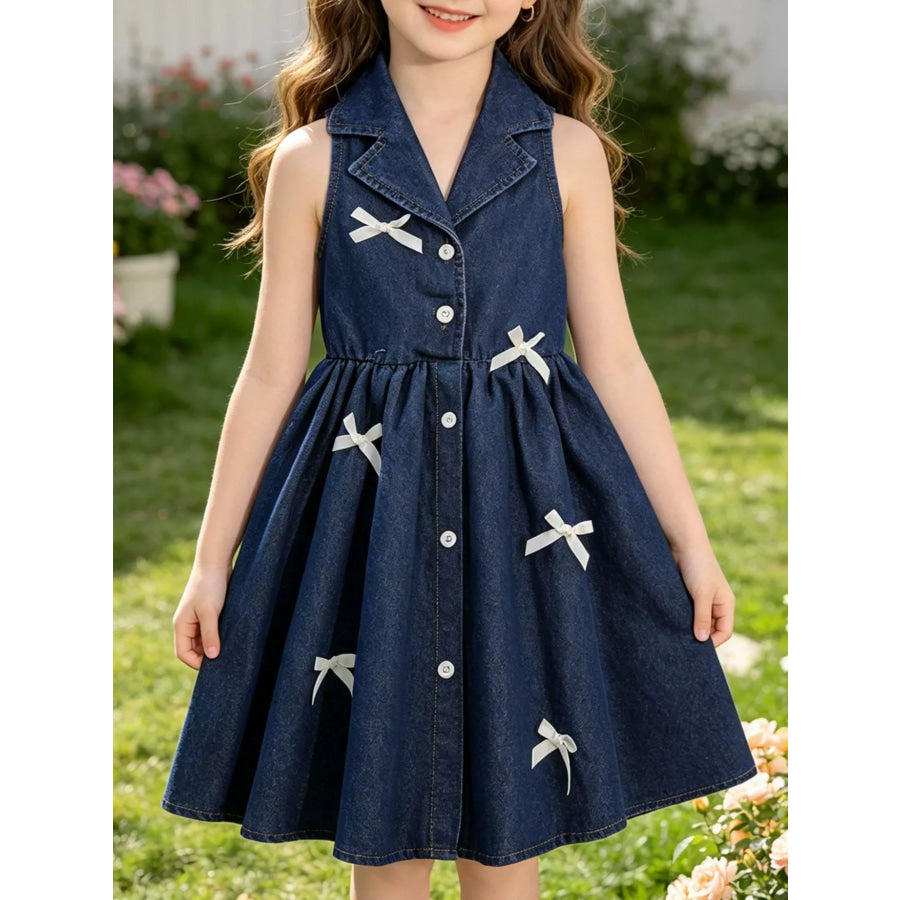 Children’s Denim Bowknot Sleeveless Dress Dark Blue / 4Y Apparel and Accessories