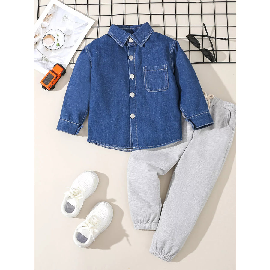 Children’s Denim Shirt and Drawstring Joggers Set Blue / 4T Apparel and Accessories