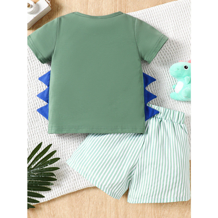 Children’s Dino Embroidered Tee & Striped Shorts Set Apparel and Accessories