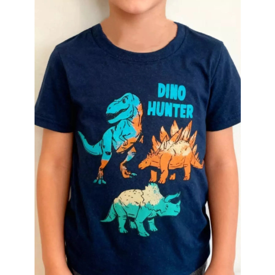 Children’s Dino Hunter Graphic Short Sleeve T-Shirt Dark Navy / 2T Apparel and Accessories