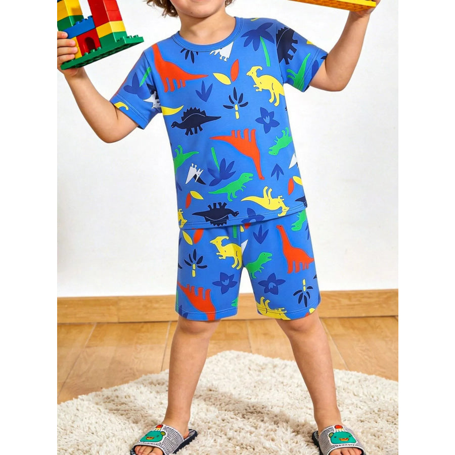 Children’s Dino-Print Short Sleeve Tee and Shorts Set Blue / 5Y Apparel and Accessories