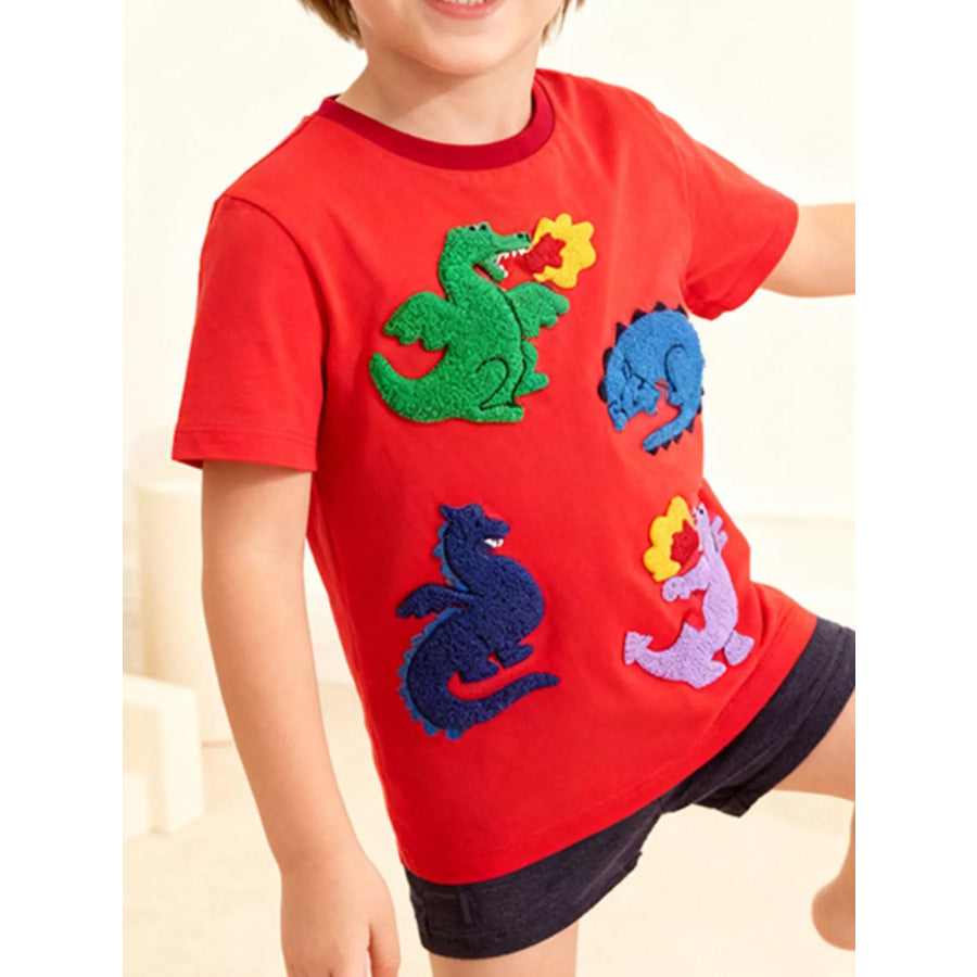 Children’s Dinosaur Applique Short Sleeve T-Shirt Apparel and Accessories