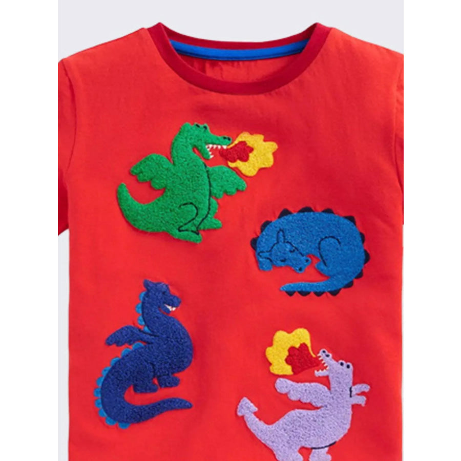 Children’s Dinosaur Applique Short Sleeve T-Shirt Apparel and Accessories