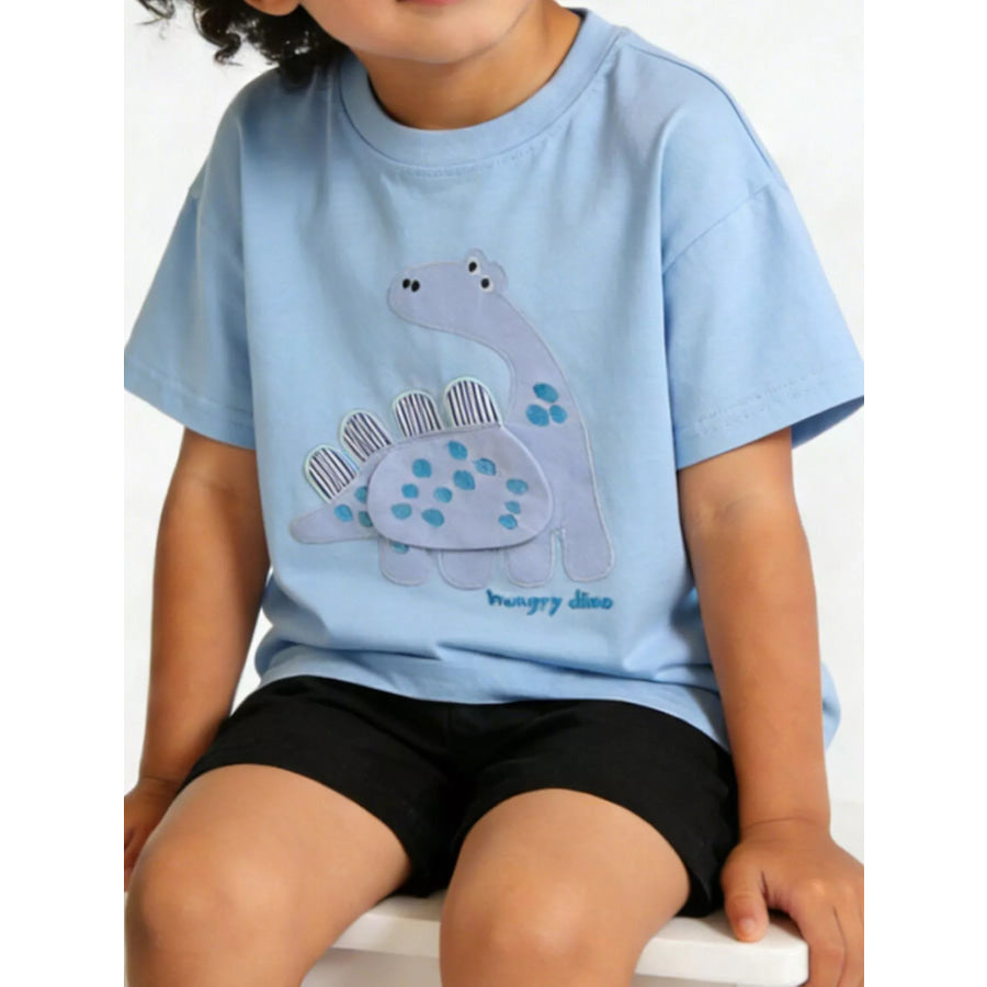 Children’s Dinosaur Applique Short Sleeve T-Shirt Light Blue / 2-3Y Apparel and Accessories