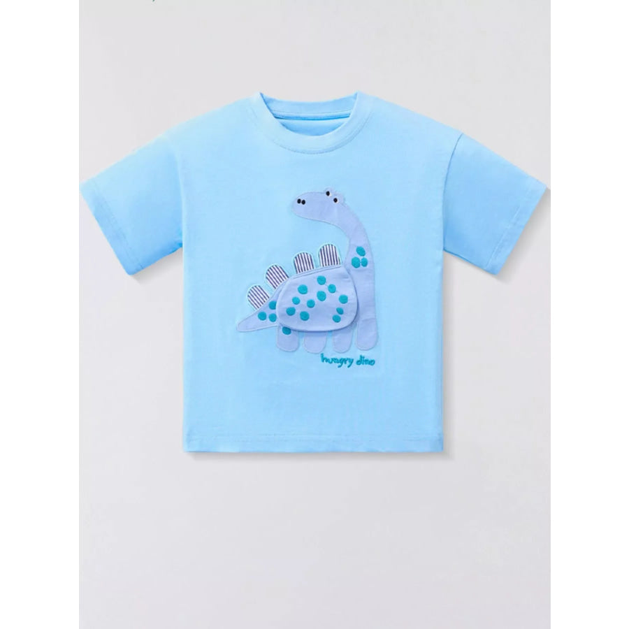 Children’s Dinosaur Applique Short Sleeve T-Shirt Pastel Blue / 2-3Y Apparel and Accessories