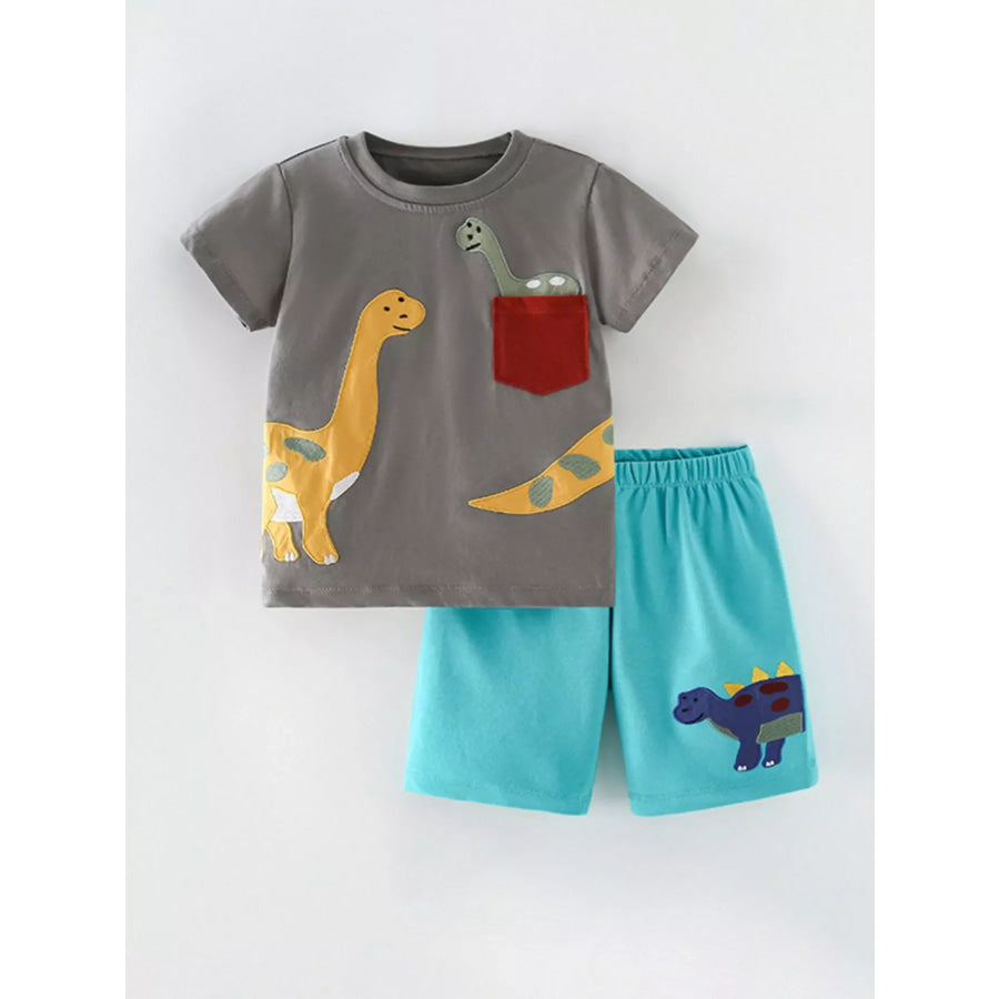 Children’s Dinosaur Applique T-Shirt and Shorts Set Dark Gray / 6Y Apparel and Accessories