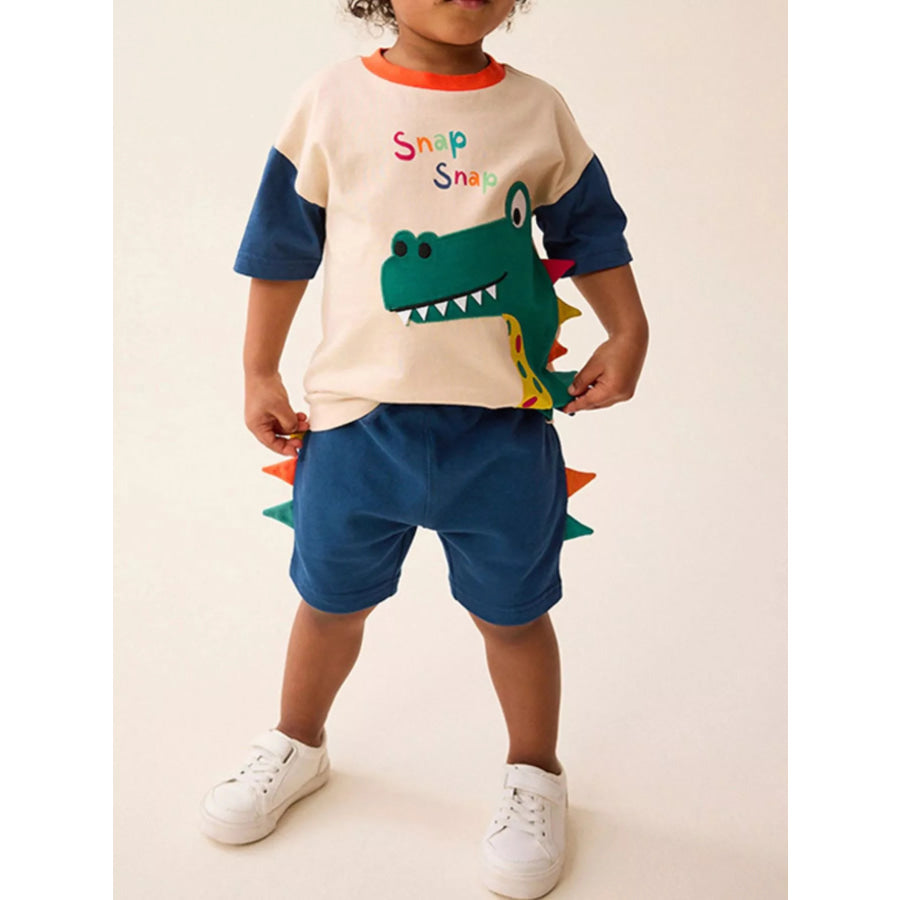 Children’s Dinosaur Applique Two-Piece Set Beige / 3T Apparel and Accessories