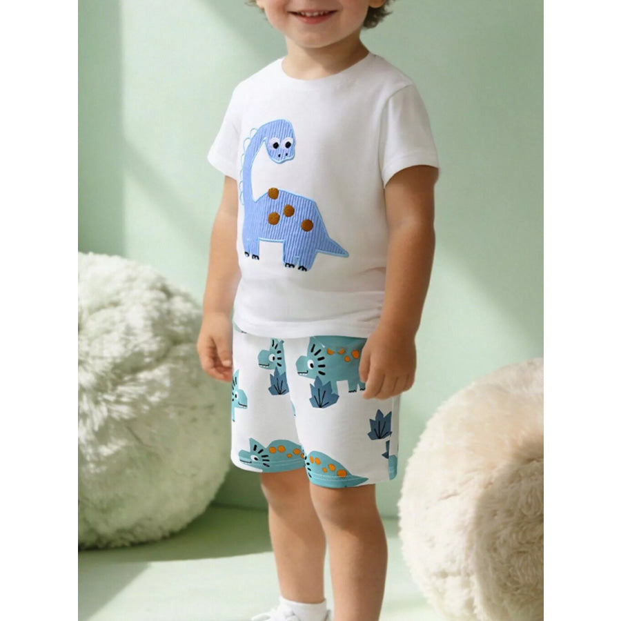 Children’s Dinosaur Applique Two-Piece Set White / 2Y Apparel and Accessories
