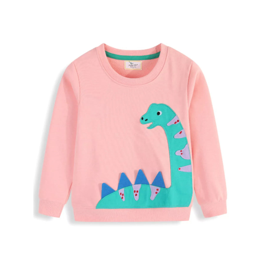 Children’s Dinosaur Crew Neck Long Sleeve T-Shirt Watermelon pink / 2T Apparel and Accessories