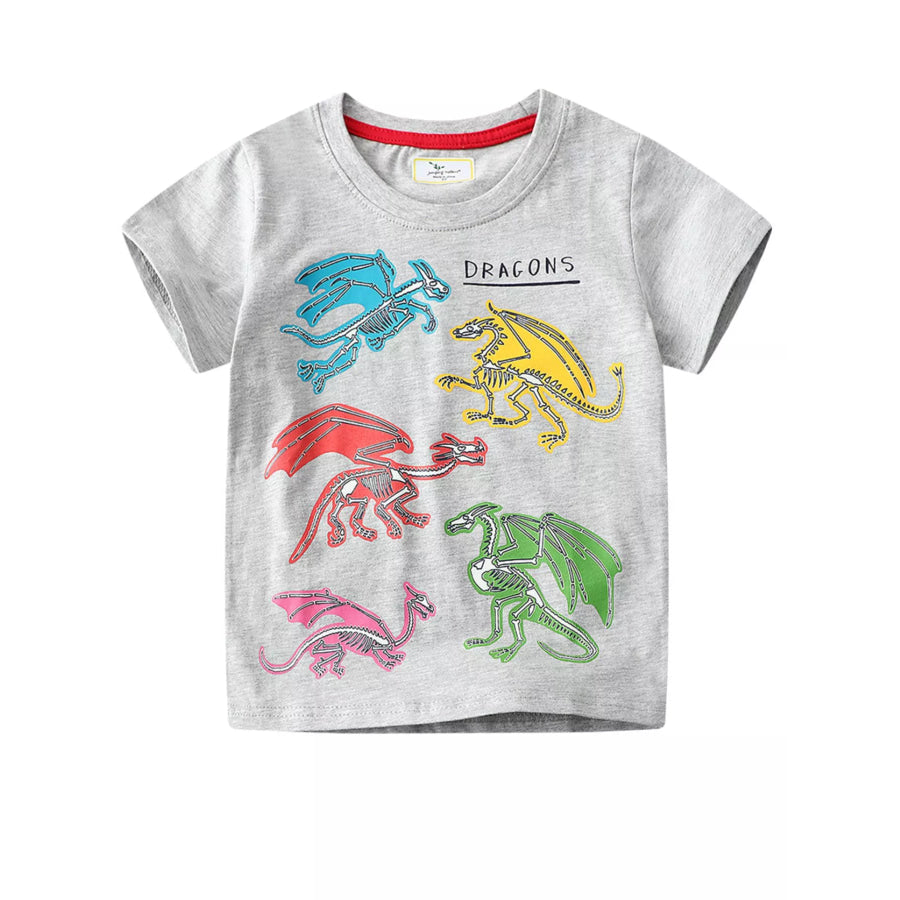 Children’s Dinosaur Crew Neck Short Sleeve T-Shirt Light Gray / 2T Apparel and Accessories
