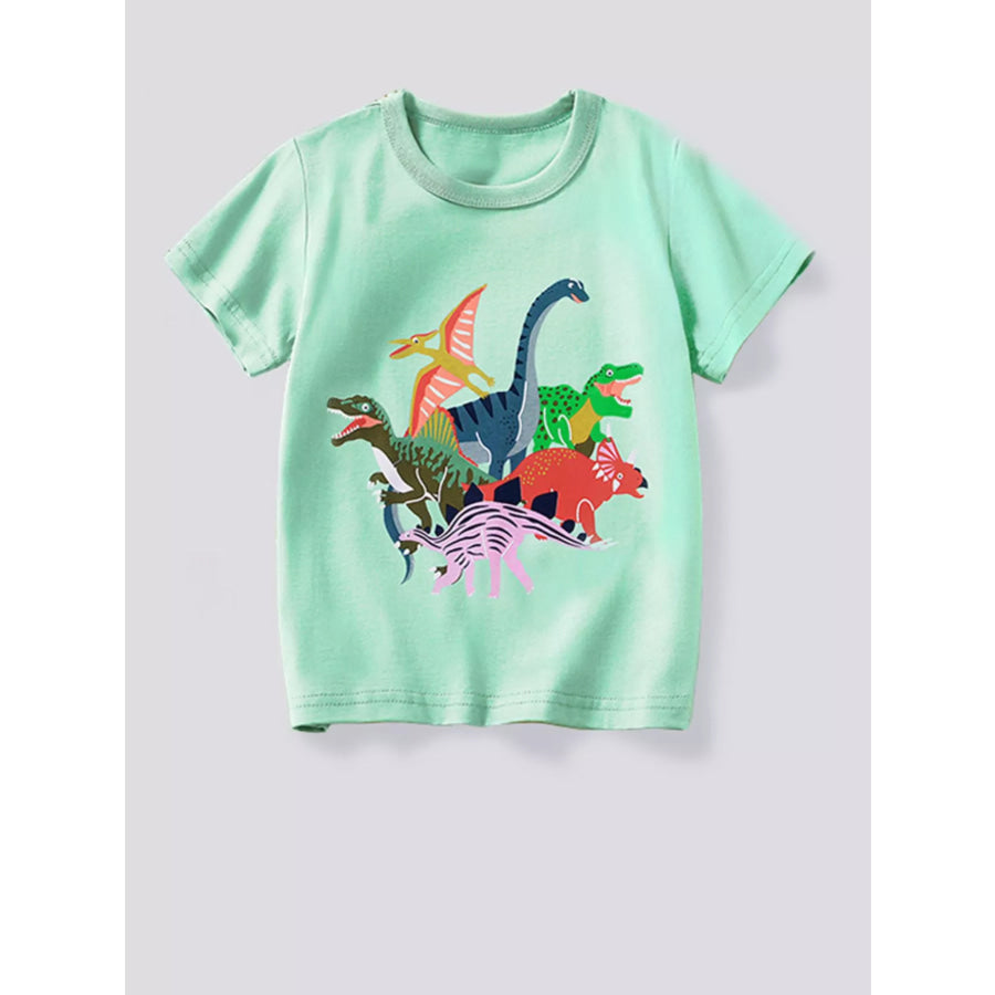 Children’s Dinosaur Crew Neck Short Sleeve T-Shirt Neon Green / 3Y Apparel and Accessories
