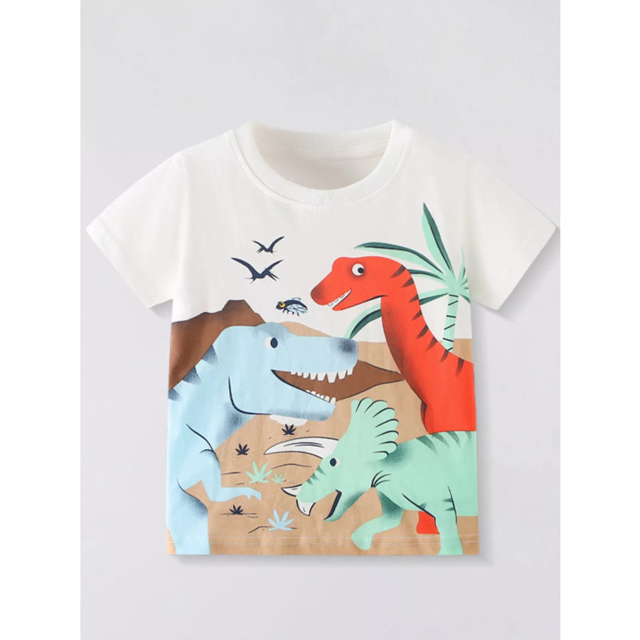 Children’s Dinosaur Crew Neck Short Sleeve T-Shirt White / 2-3Y Apparel and Accessories