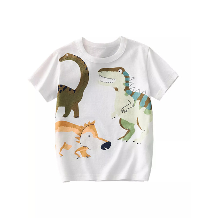 Children’s Dinosaur Crew Neck Short Sleeve T-Shirt White / 3Y Apparel and Accessories