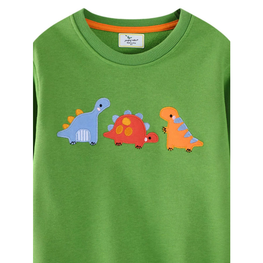 Children’s Dinosaur Embroidered Crew Neck Sweatshirt Apparel and Accessories