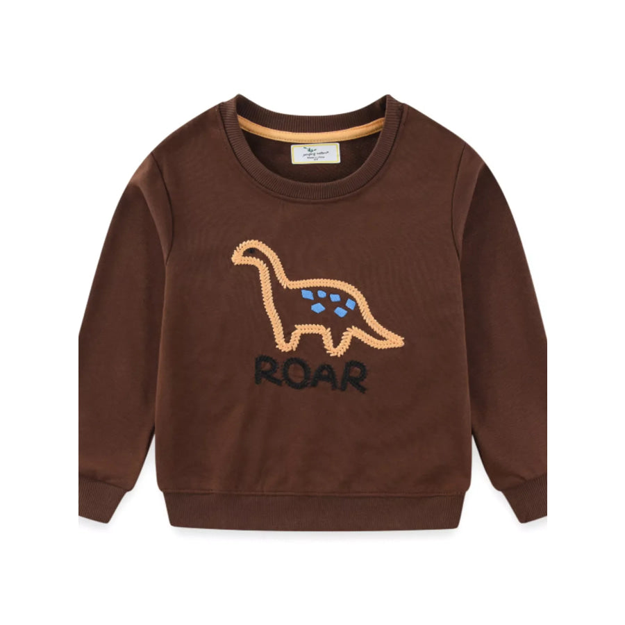 Children’s Dinosaur Embroidered Crew Neck Sweatshirt Dark Brown / 2T Apparel and Accessories