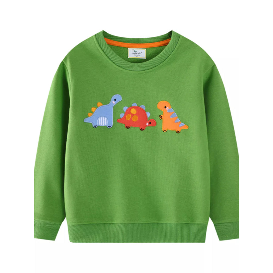 Children’s Dinosaur Embroidered Crew Neck Sweatshirt Green / 2T Apparel and Accessories