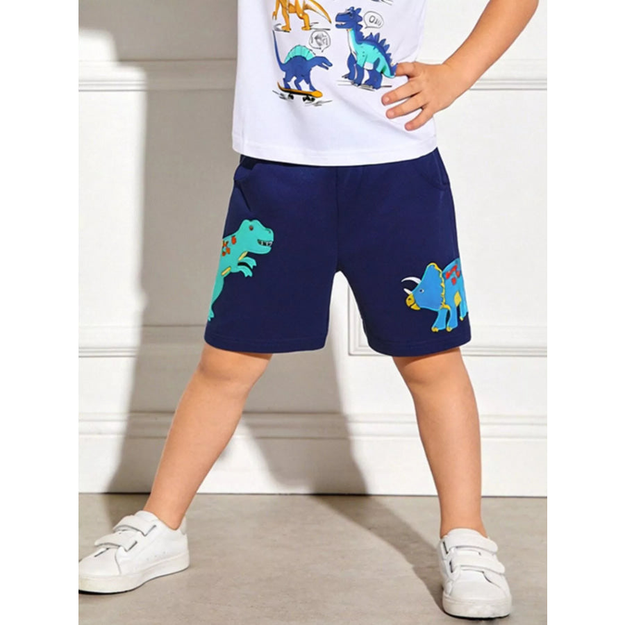 Children’s Dinosaur Embroidered Drawstring Casual Shorts Dark Navy / 2Y Apparel and Accessories