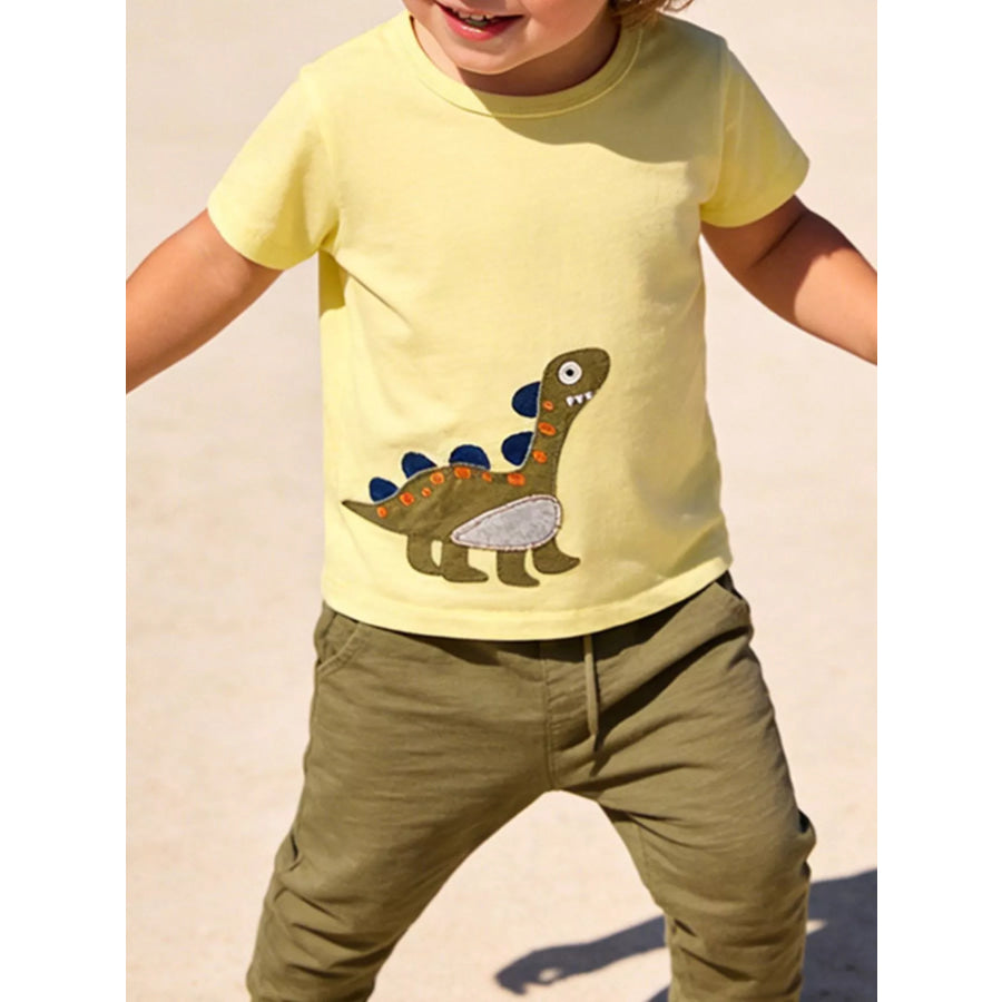 Children’s Dinosaur Embroidered Short Sleeve T-Shirt Light Yellow / 4T Apparel and Accessories