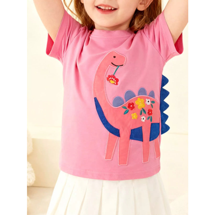 Children’s Dinosaur Embroidered Short Sleeve T-Shirt Pink / 2T Apparel and Accessories