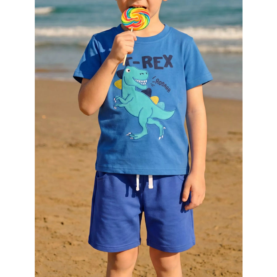 Children’s Dinosaur Embroidered T-Shirt and Shorts Set Royal Blue / 2-3 Apparel and Accessories