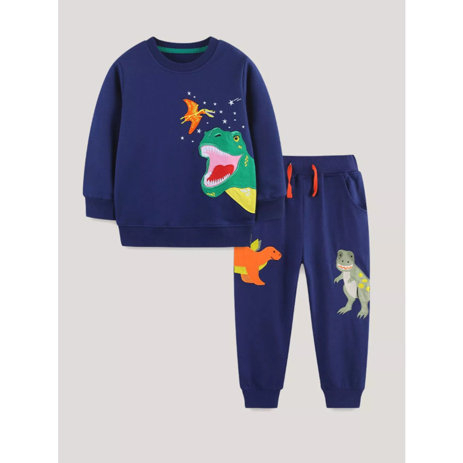 Children’s Dinosaur Embroidered Top and Pants Set Dark Navy / 2Y Apparel and Accessories