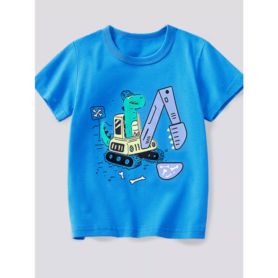 Children’s Dinosaur Excavator Graphic T-Shirt Sky Blue / 3Y Apparel and Accessories
