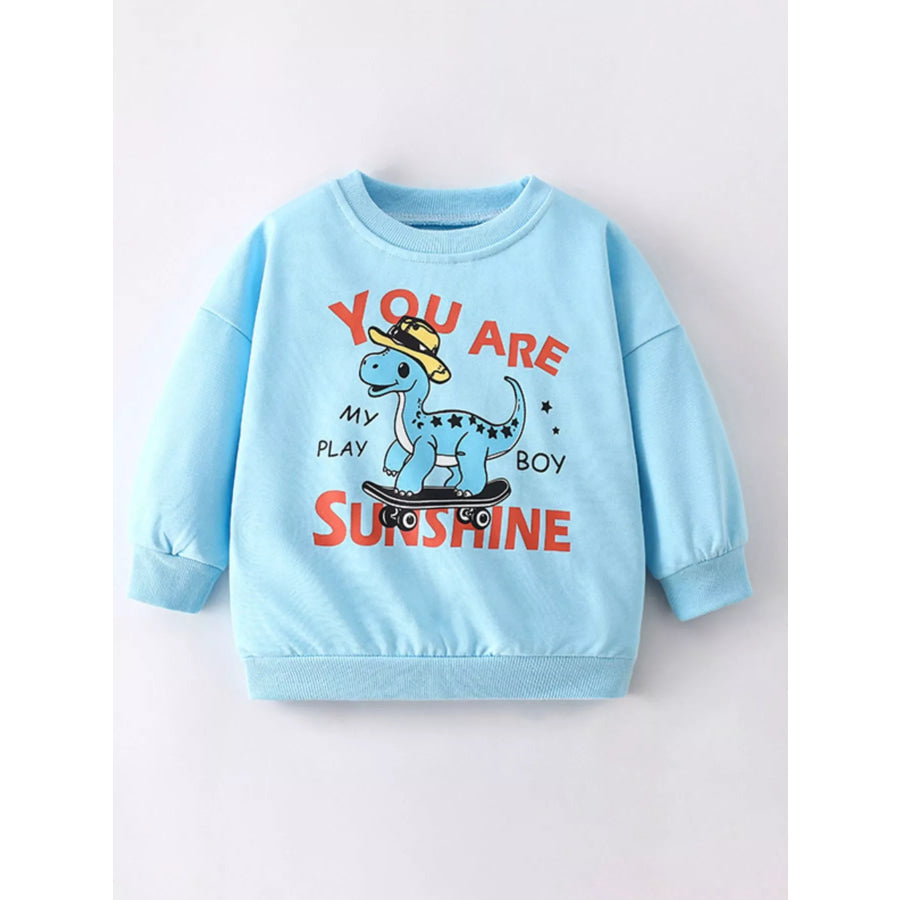 Children’s Dinosaur Graphic Crew Neck Sweatshirt Pastel Blue / 2T Apparel and Accessories
