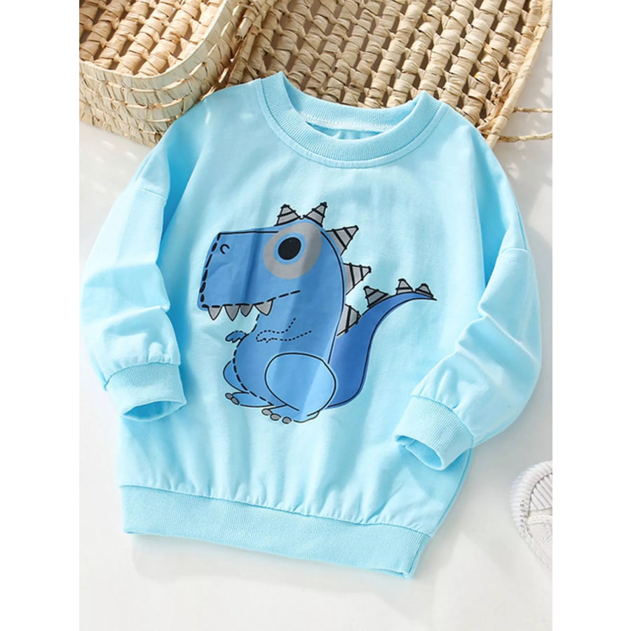 Children’s Dinosaur Graphic Crew Neck Sweatshirt Pastel Blue / 3Y Apparel and Accessories