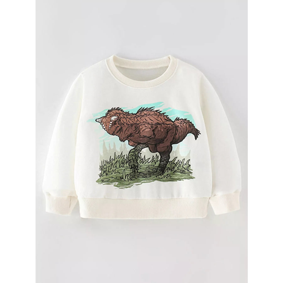 Children’s Dinosaur Graphic Crew Neck Sweatshirt White / 3Y Apparel and Accessories