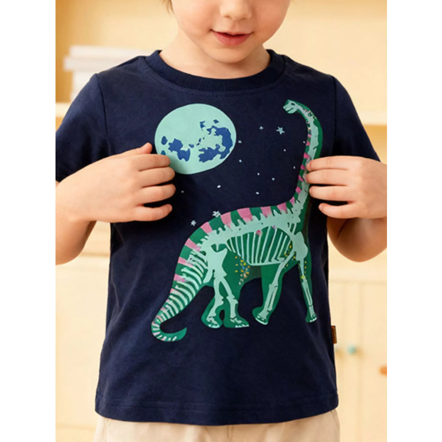 Children’s Dinosaur Graphic Crew Neck T-Shirt Navy Blue / 2T Apparel and Accessories