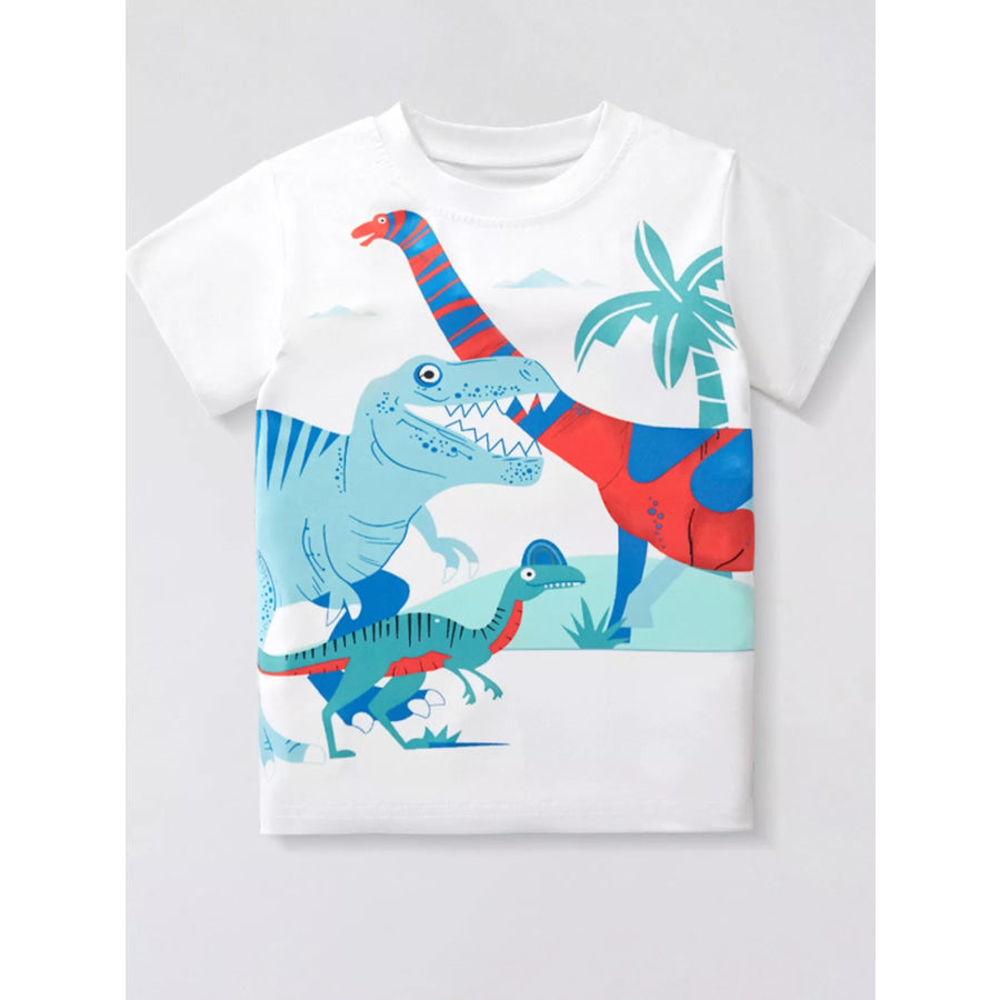 Children’s Dinosaur Graphic Crew Neck T-Shirt White / 2-3 Apparel and Accessories