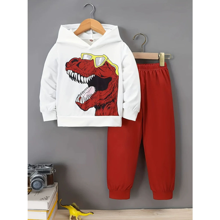 Children’s Dinosaur Graphic Hoodie and Pants Set White / 6-9M Apparel and Accessories