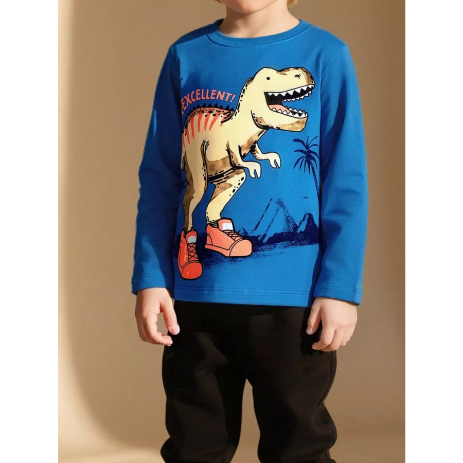 Children’s Dinosaur Graphic Long Sleeve Crew Neck T-Shirt Sky Blue / 3Y Apparel and Accessories