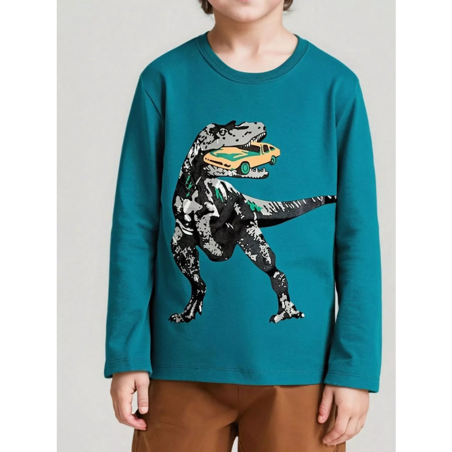 Children’s Dinosaur Graphic Long Sleeve T-Shirt Deep Teal / 3Y Apparel and Accessories