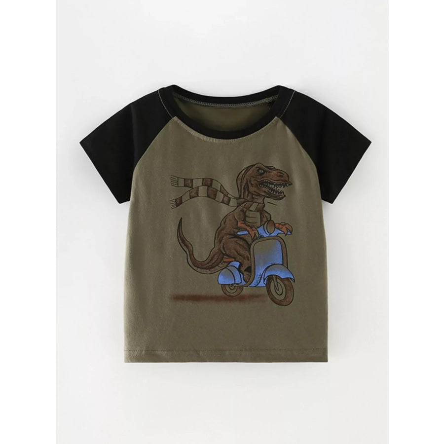 Children’s Dinosaur Graphic Raglan Sleeve T-Shirt Army Green / 4Y Apparel and Accessories