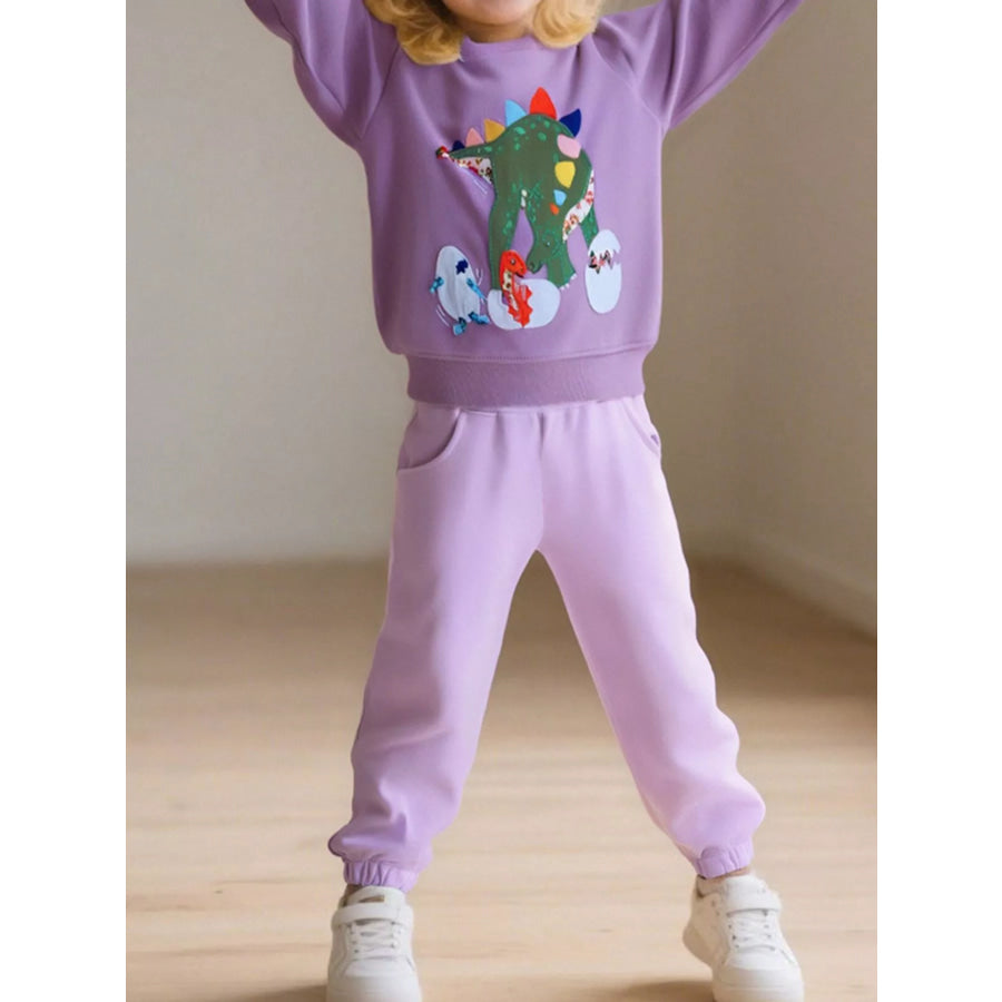 Children’s Dinosaur Graphic Round Neck Sweatshirt Lavender / 2Y Apparel and Accessories