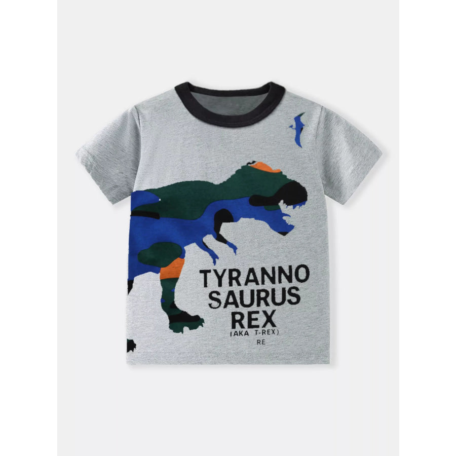 Children’s Dinosaur Graphic Round Neck T-Shirt Dark Gray / 3Y Apparel and Accessories
