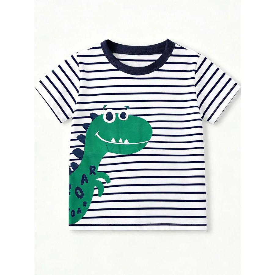 Children’s Dinosaur Graphic Round Neck T-Shirt Dark Navy / 3Y Apparel and Accessories