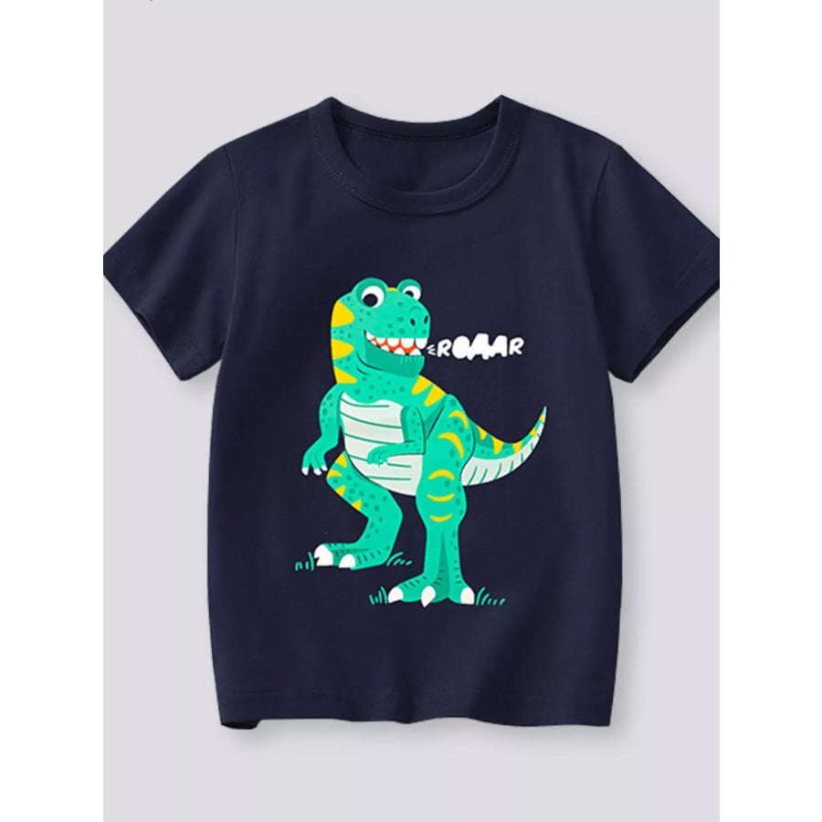 Children’s Dinosaur Graphic Round Neck T-Shirt Dark Navy / 3Y Apparel and Accessories