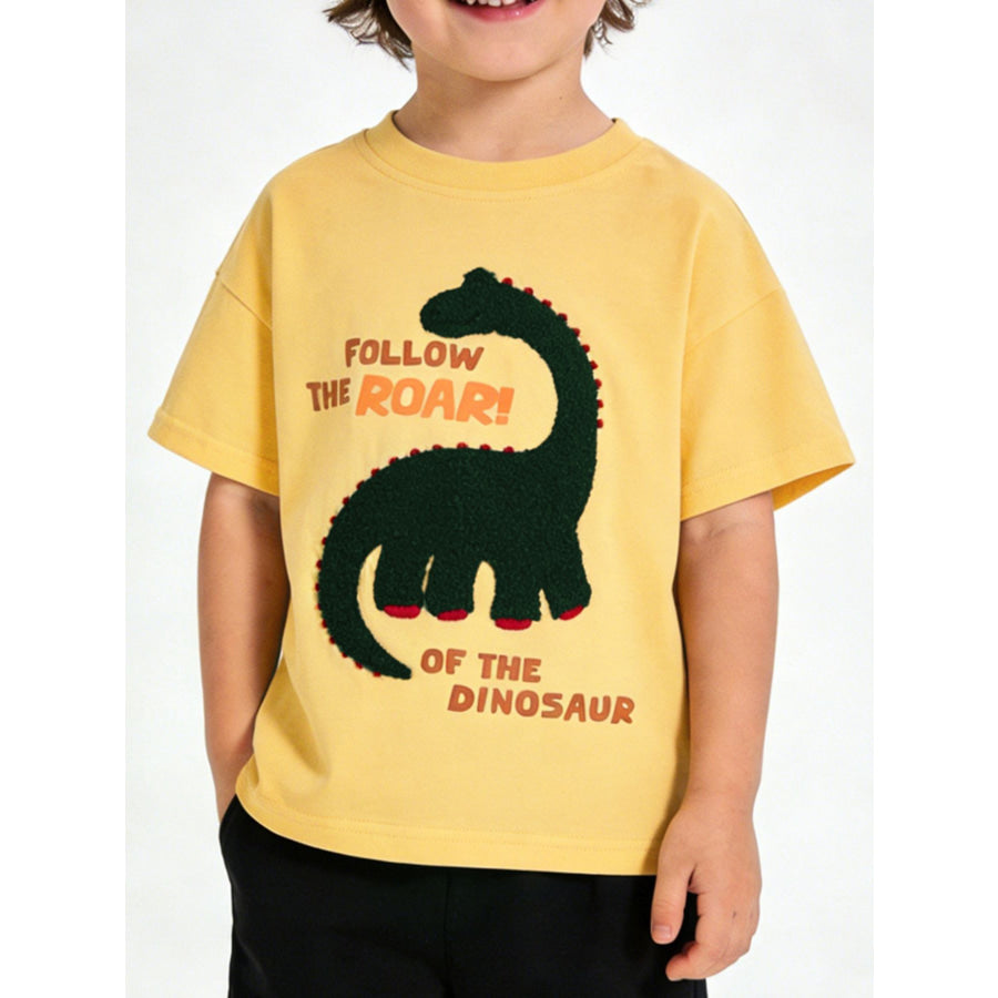 Children’s Dinosaur Graphic Round Neck T-Shirt Yellow / 2-3Y Apparel and Accessories