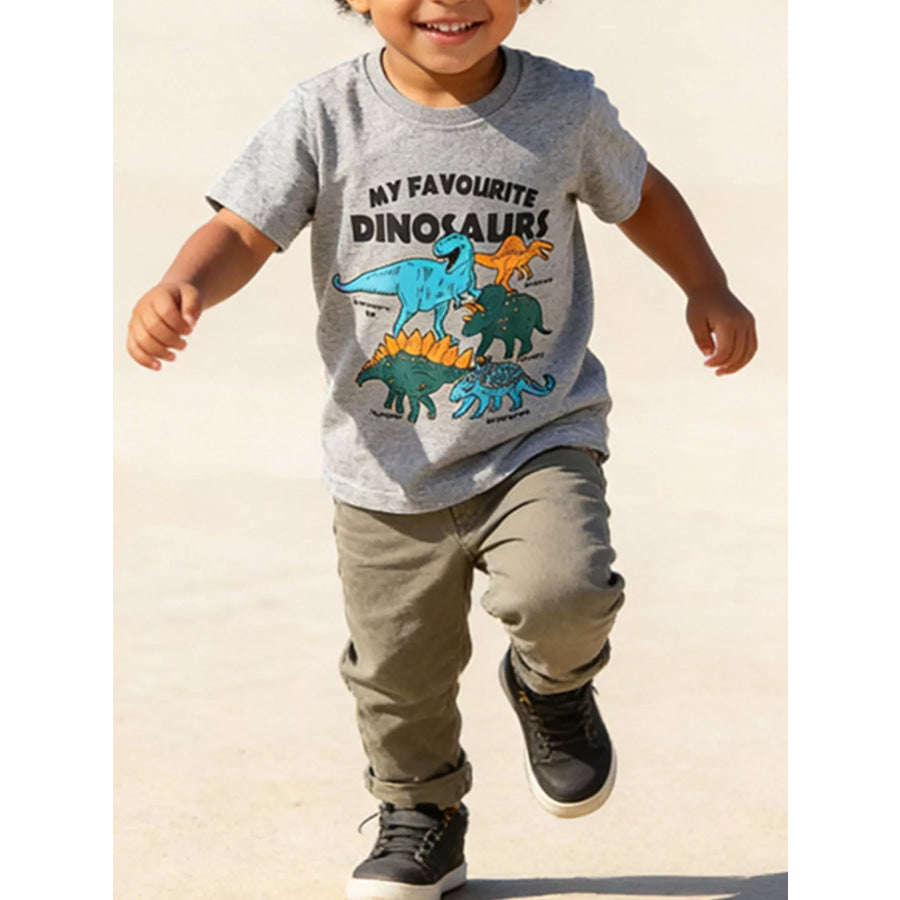 Children’s Dinosaur Graphic Round Neck Tee Gray / 2T Apparel and Accessories