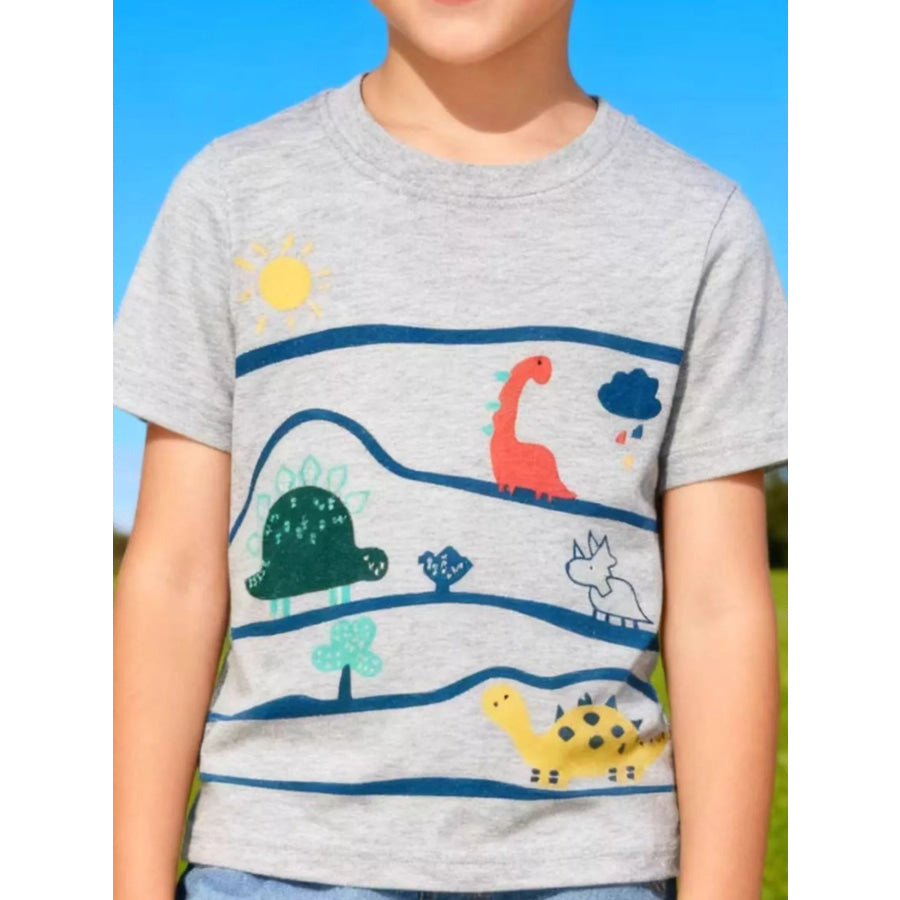 Children’s Dinosaur Graphic Round Neck Tee Light Gray / 2T Apparel and Accessories