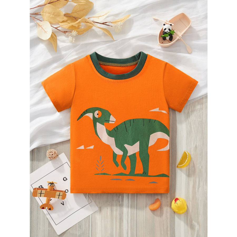 Children’s Dinosaur Graphic Short Sleeve Crew Neck T-Shirt Orange / 3Y Apparel and Accessories