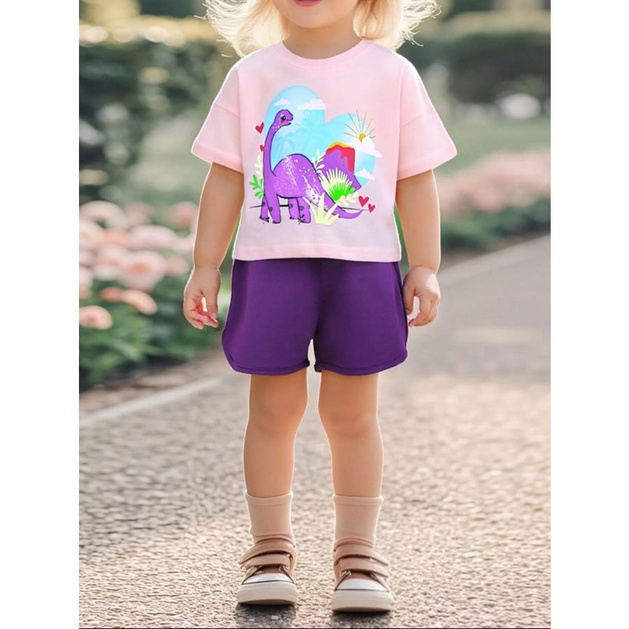 Children’s Dinosaur Graphic Short Sleeve T-Shirt Blush Pink / 2Y Apparel and Accessories
