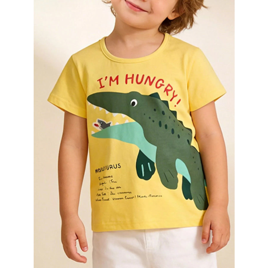 Children’s Dinosaur Graphic Short Sleeve T-Shirt Gold / 4T Apparel and Accessories
