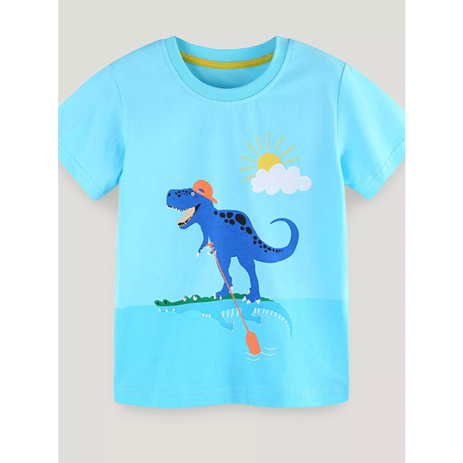 Children’s Dinosaur Graphic Short Sleeve T-Shirt Pastel Blue / 2Y Apparel and Accessories