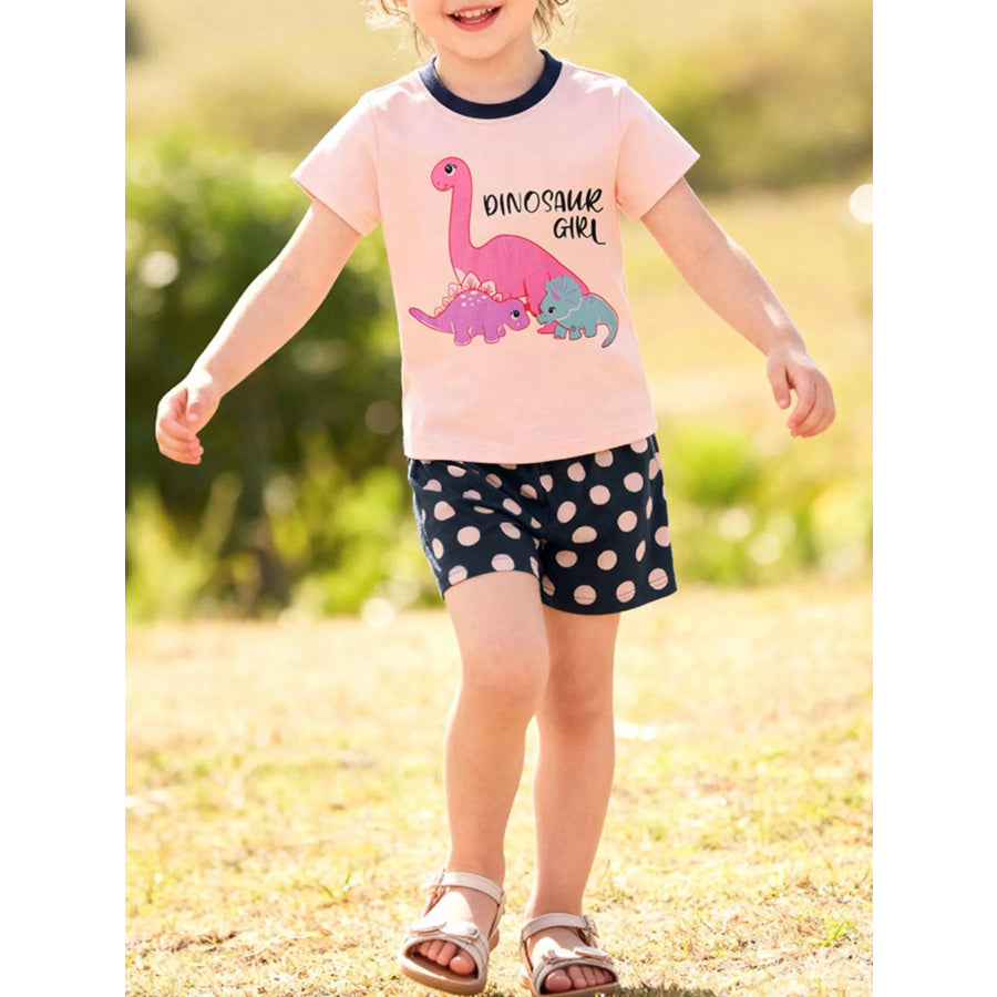 Children’s Dinosaur Graphic Short Sleeve Tee and Shorts Set Apricot / 2Y Apparel and Accessories