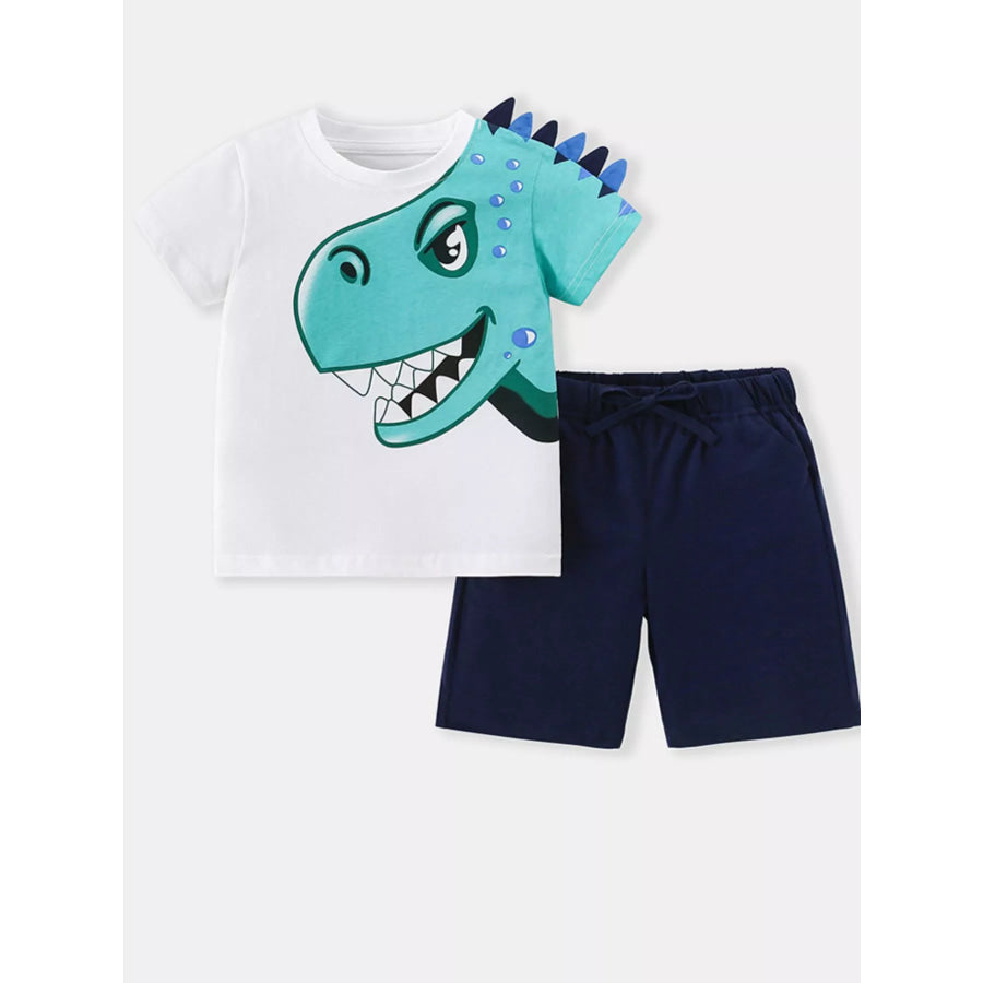 Children’s Dinosaur Graphic T-shirt and Shorts Set White / 3Y Apparel and Accessories