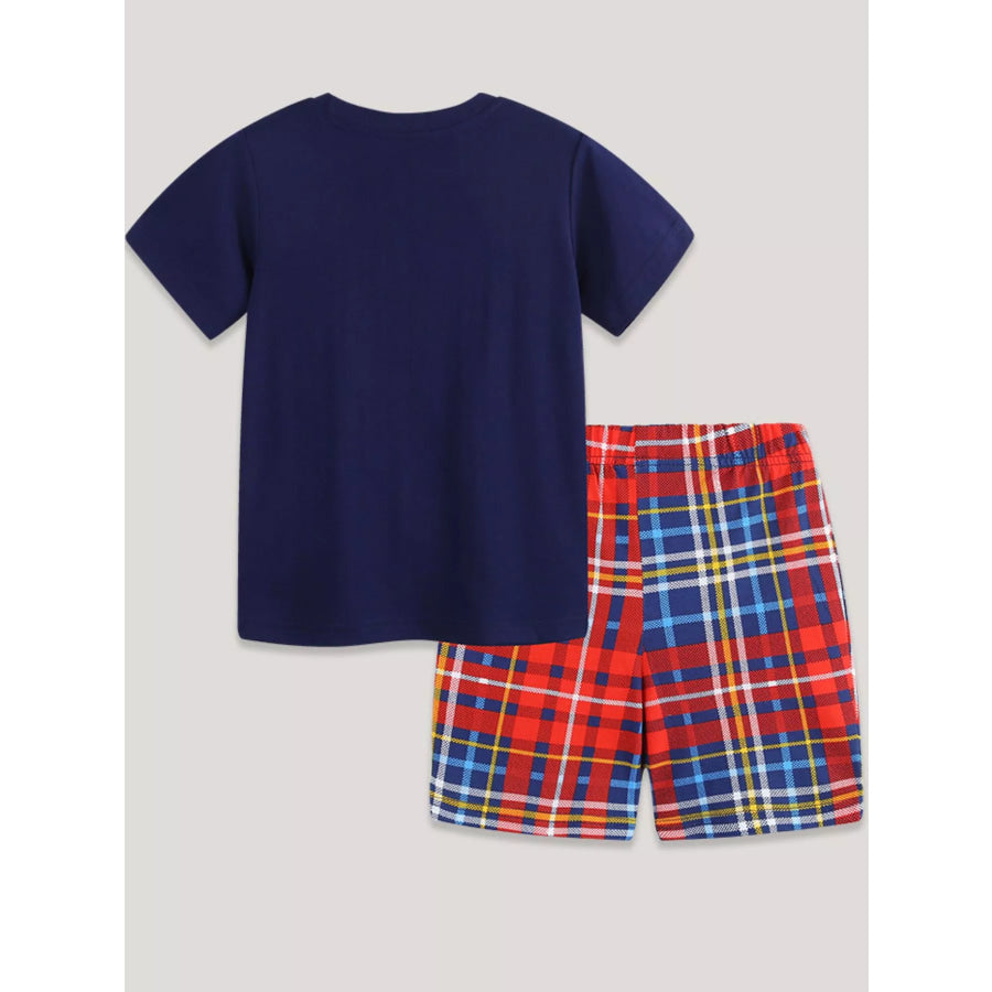 Children’s Dinosaur Graphic Tee and Plaid Shorts Set Apparel and Accessories