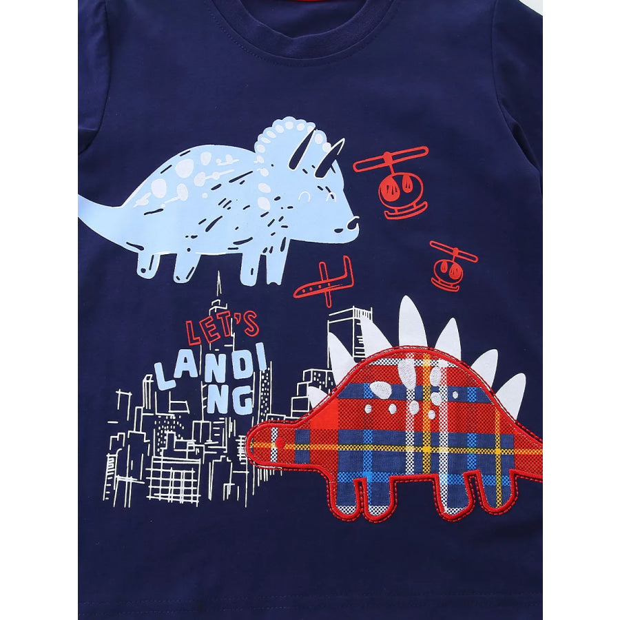 Children’s Dinosaur Graphic Tee and Plaid Shorts Set Apparel and Accessories